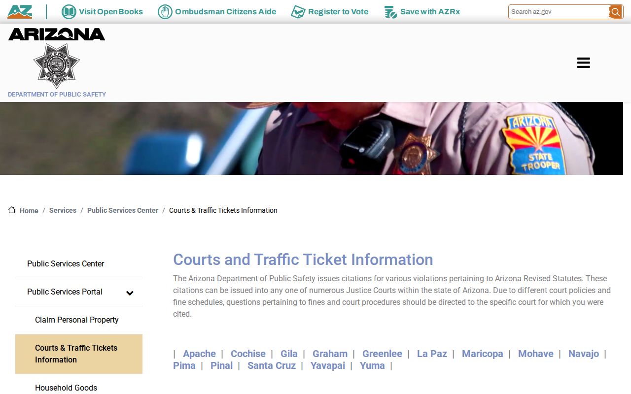 Arizona DPS directory for La Paz County justice courts and traffic tickets