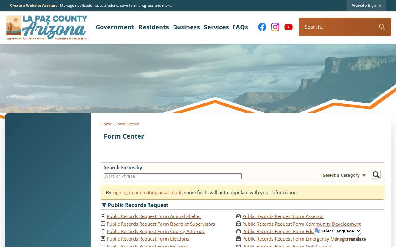 La Paz County active warrant records form center