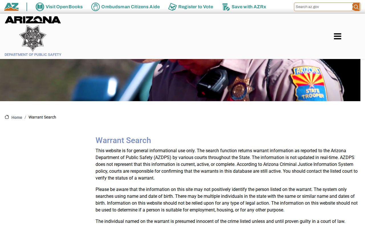 Arizona DPS interface used for La Paz County warrant records